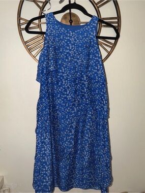 Ann Taylor Royal Blue Mini Dress with White Spot Print